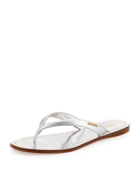 prada silver flip flops|prada raffia sandal.